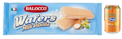 6er-Pack Balocco Wafer Milch und Vanille,Waffel mit Milchcreme und Vanillecreme,175g Snack + 1er-Pack Kostenlos Yoga Eistee Pfirsich 330ml Dose