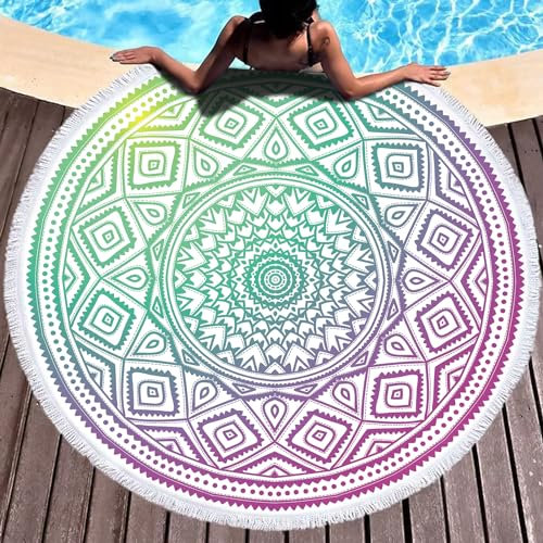 LXTOPN Strandtuch Rund, Strandtuch Mandala, Mikrofaser Strandtuch XXL, Badetuch groß Stranddecke Yogamatte Handtücher mit Quasten(Y11)
