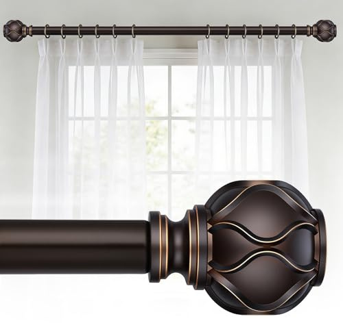 WIN4ALL Robuste Gardinenstangen für Fenster, 183 bis 365,8 cm, 2,5 cm lange Gardinenstange, verstellbare dekorative Gardinenstangen für Schlafzimmer, Wohnzimmer, Außenbereich (Bronze, 40,6 - 381 cm)