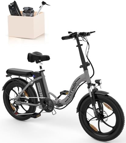 HITWAY E Bike Electric Bike, 250W/36V/12Ah Battery E-Bicycle 20 Inch Fat Tire Folding Electric Bicycle for Adult, Max.Mileage 35-90km