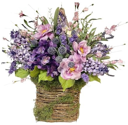 Harilla Door Hanger Basket Wreath Hanging Ornament for Front Door Floral Spring Wreath for Home Decor Wall Farmhouse