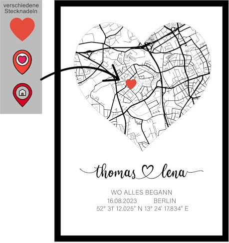 Personalisierte Geschenke - Wo Alles Begann Poster | Partner Geschenk | Koordinaten | Valentinstag | Für Frauen Und Männer | Namen Poster Herz