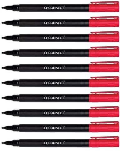 Q-Connect Pennarello per CD DVD BD spessore: 0,6 mm/rosso/10 pezzi, confezione da 10 pezzi, resistente all'acqua, per scrivere su vetro, plastica, metallo, porcellana, pellicola, a base di alcool,