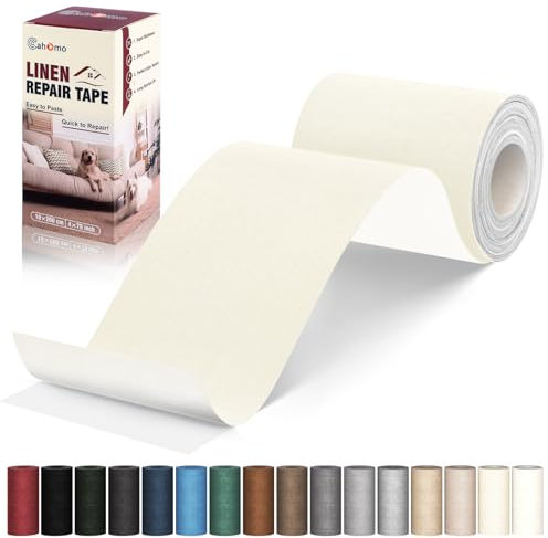 Cahomo Flicken Selbstklebend Stoff, Leinenstoff Patches Selbstklebend, 10x200 cm Leinen Reparatur Patches für Sofa, Autositze, Bootssitze, Bürostuhl, Vorhang - Beige Weiß