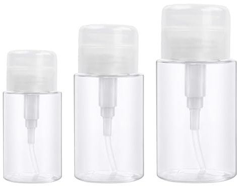 3 Pièces Bouteilles à Pompe pour Dissolvant de Vernis à Ongles, 100/150/200 ML Flacons à pompe Transparents, Distributeurs de Pompe Portable, Distributeur de Bouteilles Vides pour Démaquillant/Toner