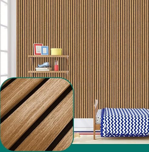 English Oak Wood Slat Acoustic Panels for Wall and Ceiling - 3D Fluted Sound Absorbing Panel with Wood Finish - Oak
