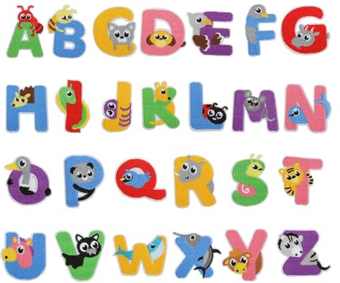 26Pcs Interesting Animal Letter Patches Embroidered Sewing Alphabet Patches DIY Repair A-Z Alphabet Appliques Iron on Patches Letters for Clothes Dress Hat Socks