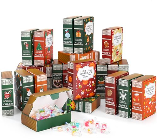 Feifeiya 25 Pcs Christmas Books Advent Calendar Boxes for Countdown Diy Christmas Advent Calendar Boxes Decorations for Fireplace Mantel Window Decor Shelves Table Centerpieces Decor(Cute)