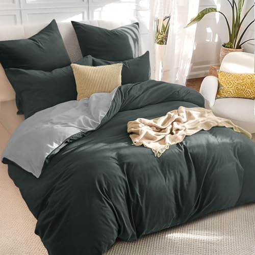 RUIKASI Dark Grey Double Duvet Set - Reversible Light Grey Duvet Cover Double Bedding Set with Zip, Soft Brushed Microfibre Double Bed Set Quilt Cover with 2 Pillowcases