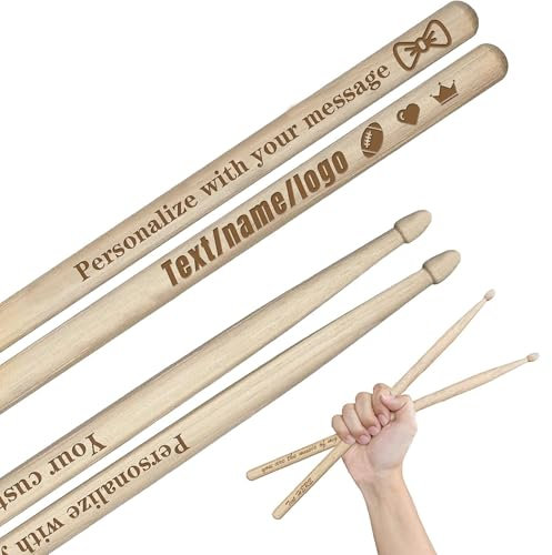 baguette batterie personnalisée 5A/7A avec texte/LOGO/nom gravé au laser personnalisé baguettes en bois, cadeau personnalisé pour musiciens, batteur, groupe - instruments de musique (7a)