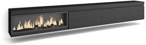 Skraut Home | Mobile TV Soggiorno | Ampio spazio a disposizione | 317x45x35 cm | Camino elettrico XXL | Sospeso, da appendere | Stile moderno | Nero
