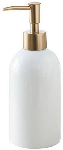 CAKEEYUM Distributeur de Savon en céramique 420 ML / 14 oz dispensateur de Savon Liquide avec Pompe dorée dispensateur à Main Rechargeable Distributeur à Vaisselle pour Salle Bain/cuisi