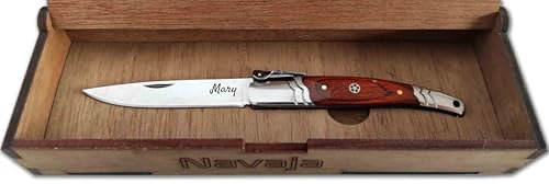 Navaja Carraca de Artesania 8.5 cm de hoja Madera Roja con Virolas de Acero. Albainox.