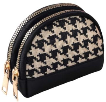 XOXVURI Porte-Monnaie Double Fermeture Éclair Pour Femmes En Cuir - Mini Poche À Monnaie Portable Noir