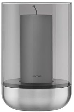 blomus Windlicht -Calma- | Kerzenhalter aus hochwertigem Stahl und Glas | Farbe Stainless Steel | Größe L | 15L x 15B x 22,5H cm | Indoor | exkl. Kerze