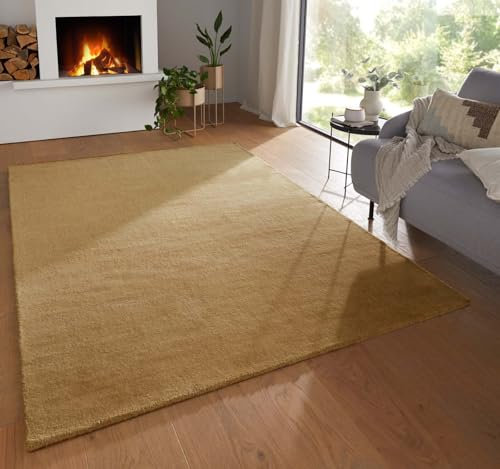Taracarpet Teppich Casablanca edler strapazierfähiger Uni Schurwollteppich Loribaf, Berber Stil fürs Wohnzimmer, Schlafzimmer und Esszimmer beige 080x150 cm