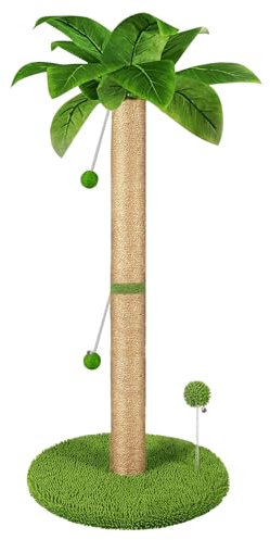 HOMYHANDS Cat Scratching Post, 82cm Tall Scratch Tree with Premium Sisal Rope, Two Interactive Dangling Balls and Spring Ball Toys for Indoor Kittens and Cats