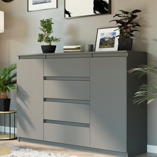 Home Collective Kommodenschrank, Schubladenschrank, Kommoden | Mit 2 Türen & 4 Schubladen | Modern & geräumig | 139x40x98 cm (BxTxH) | Anthrazit