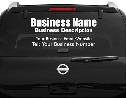 Custom Business Information Advertising Vinyl Decal, Car Rear Window Bodywork Sticker, Customisable Size and Colour (White, Small (40cm x 30cm))