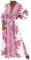 Robe Femme Elegante Col en V Taille Haute Longue Plissée Manches Lanternes Fente Latérale Froncée Robes Longue de Cocktail Soirée Party Summer Dress Plus Size Pas Cher (4D Rose Vif,M)