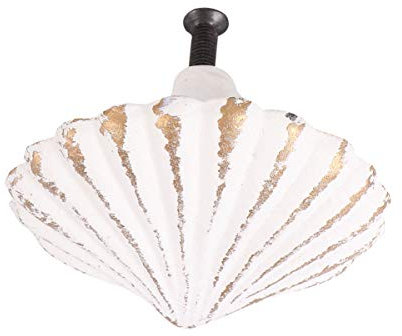 DIYEAH Mediterraner Schubladengriff Gusseisen Kreativer Türgriff Muschel Design Vintage Möbelknopf Für Küstenhaus Deko Weißer Schrankgriff Für Kinderzimmer Und Kommoden