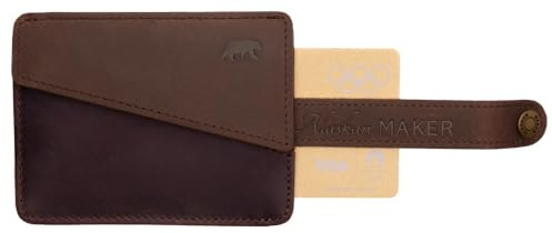 Alaskan MAKER - Portefeuille Compact en Cuir Pleine Fleur et Coton Épais - Rangement Cartes et Billets - Protection RFID Anti-Piratage - Jusqu’à 10 Cartes - Système Pull-Out en Cuir. (Wood)