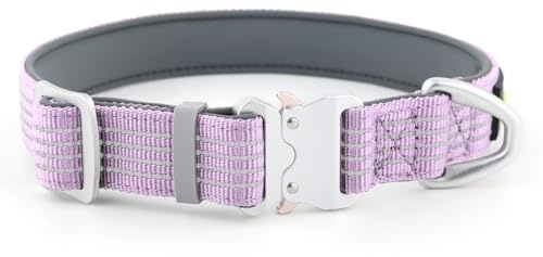 Plutus Pet Reflective Dog Collar with Aviation Aluminum Buckle, Neoprene Padded for comfort, Lightweight, Heavy Duty Nylon Collar for Puppy Small Medium Large Dogs (Lilac Purple, XL)
