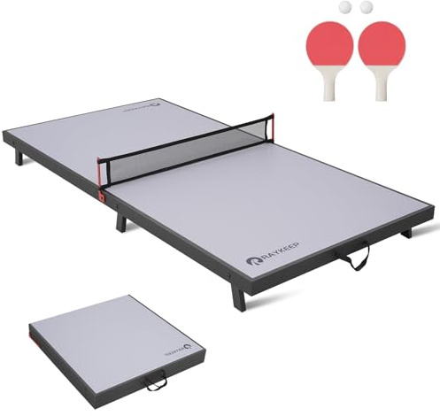 RAYKEEP Mini Foldable Table Tennis Table, 48 Portable Ping Pong Game Table for Indoor & Outdoor, Table Tennis Table Set w/Net, 2 Paddles, 2 Balls, No Assembly