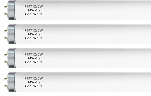 14 Watts F14T12/CW Fluorescent Light Bulb, T12 Liner Fluorescent Tube, 15 Inches Overall Length, T12 14W Cool White Light Color, G13 Bi-Pin Cap, 4 Pack