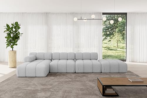 ALTDECOR Modulares Sofa Ecksofa in L-Form Corner modular Sofa Eckcouch Couch Wohnlandschaft Cauchsofa Polstersofa Lizur-L2-380x160x70 cm Hellgrau