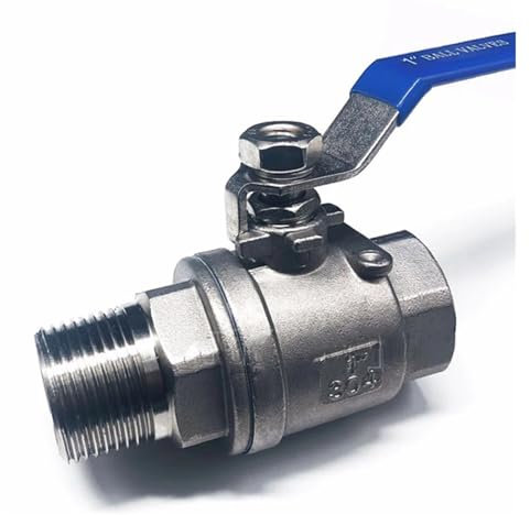 MEXEWORD Robinet à Boisseau sphérique en Acier Inoxydable 304, Deux pièces, Filetage Femelle et mâle 1/4, 3/8, 1/2, 3/4, 1, 2, BSP, Adaptateur de raccord for Interrupteur Eau, gaz et Huile(1/2)