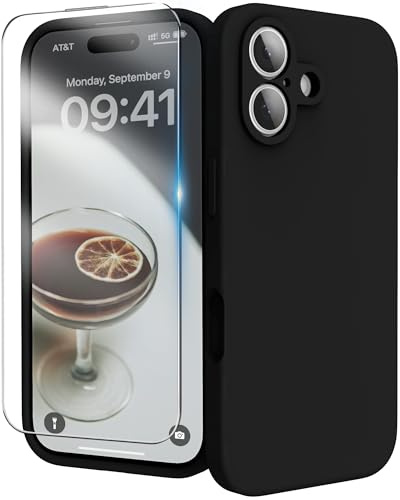 INGIDO for iPhone 17 Case Silicone with Screen Protector,Black | Camera Protection,Liquid Silicone,Anti-Scratch Soft Microfiber Lining,Shockproof Protective Cover for iPhone 17 6.3