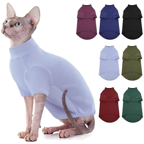AOFITEE Sphynx Jumper for Cat, Turtleneck Hairless Cat Clothes with Sleeves | Warm Fleece Cat Jumpers for Cats Only, Winter Kitten Jumper Cat Shirt Pajamas Jumpsuit for Cornish Rex, Devon Rex, Blue S
