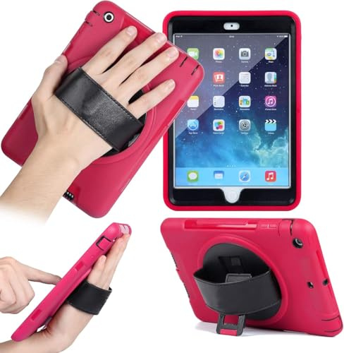 World biz Heavy Duty Case for iPad Air 2, 2014 9.7 Inch A1566/A1567, Military Grade 3-Layer Full Body Protective Cover Rugged Case with 360° Rotating Kickstand and Hand Strap for Air2 (Pink)