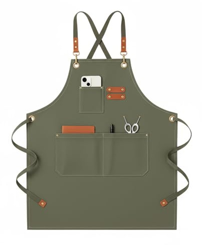 Ruimooto Robuste Kochschürze für Damen & Herren aus Segeltuch – Verstellbar mit großer Tasche, schmutzabweisend. Ideal für Küche, Grillen, Malerei, Gartenarbeit & Handwerken​ (Grün)