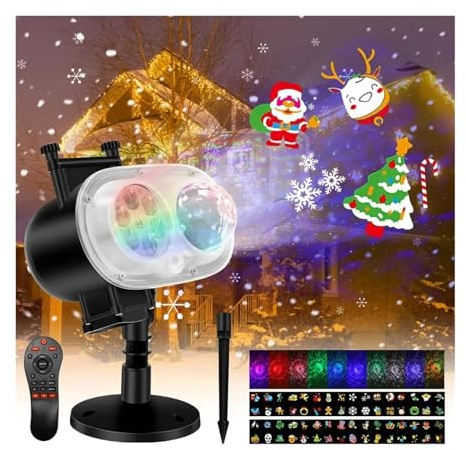 Christmas Halloween Projector Lights Outdoor 3D Wave & 16 Patterns Waterproof Projector for Indoor Halloween Holiday(A_6-10W)