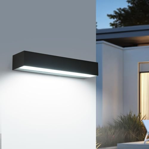 Riserva LED Außenwandleuchte 16W, IP65, Schwarz, 6500K Kaltweiß, 30cm | Außenlampe Modern Rechteckig für Innenhof, Garten, Garage, Terrasse, Flur, Treppenhaus