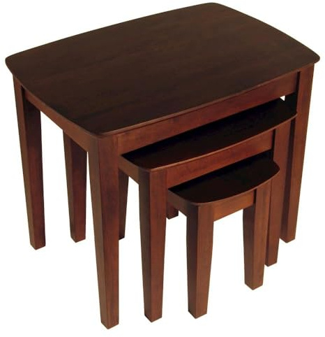 Furnifact 3-Piece Nesting Table Set, Solid Wood Frame, Space Saving, Gently Rounded Corners, Warm Walnut Finish