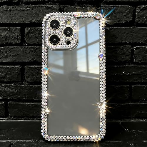 Bonitec Compatible with iPhone 13 Pro Bling Case Clear 3D Bedazzled Diamond Rhinestone with Star & Teardrop Design, Compatible with MagSafe Luxury Glitter Women Girls 3D Fancy Sparkle Girly Case