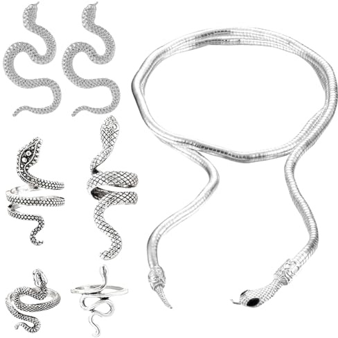 Schlange Schmuck Set,Schlangen Accessoires Kostüm,Schlange Ohrhänger,Ringe Frauen,Halskette Damen,Ringe Frauen,Halskette Anhänger,für Mädchen Karneval Mottoparty Party