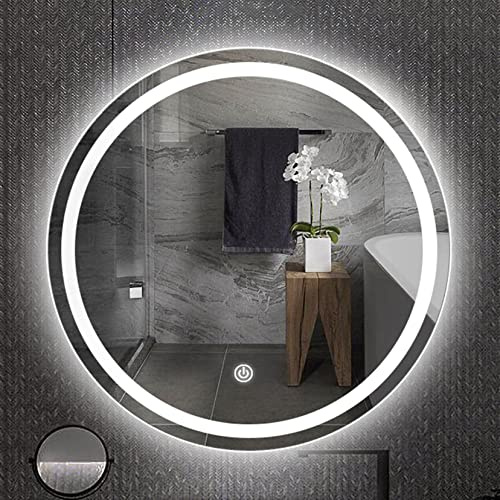 PVGYUJFD Wandmontierter Kosmetikspiegel, Beleuchteter Badezimmer-Kosmetikspiegel mit 3 Lichteinstellungen, Smart-Touch-Taste, Verschiedene Größen for Badezimmer-Schlafzimmer-Make-up(70cm/27.5in)