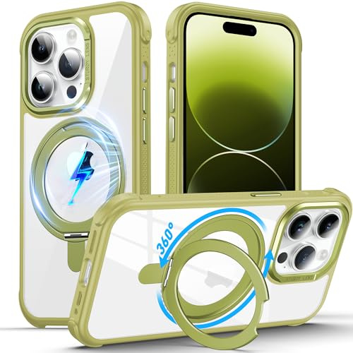 DASFOND für iPhone 14 Pro Hülle, [Kompatibel mit MagSafe ] 360°Magnetischer Ständer Militärschutz Schlankes, Stoßfeste Kratzfeste Handyhülle für iPhone 14 Pro Case All-in-One, Transparent Grün