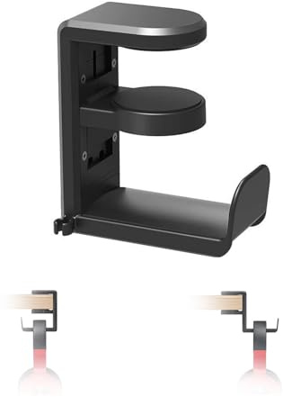 Smilacteon 360° Swivel Headphone Stand with Adjustable Spring Clamp, Under Desk Headset Holder & Cable Clip, Headphone Hook, Space-Saving for Gaming, Wireless Headsets, Home Office - Black