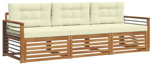 vidaXL Outdoor-Sofagarnitur mit Kissen 3 pcs Natur und Creme, Garten, modernes Ecksofa, belastbare Gartenmöbel, Lounge für Terrasse, ideales Set für Balkon