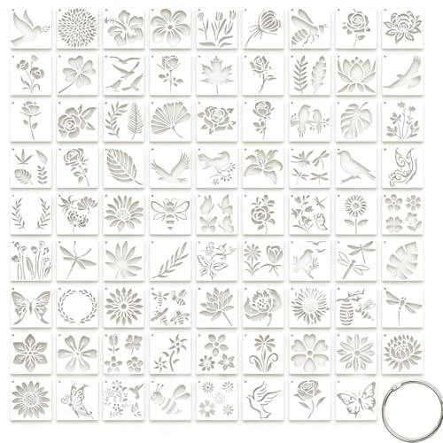 YIPFEN Set 80 Stencil Fiori Uccelli Riutilizzabili per Fai da Te, Pittura & Decorazioni Artigianali. Modelli in Pet Lavabile per Legno, Tessuto, Parete, Tela, Ideali per Ogni Progetto Creativo.
