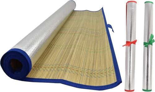 Gold Aquila Roll Up Straw Beach Mat 180cm x 70cm Lightweight Portable Picnic Mat with Carry Strap – Woven Outdoor Mat for Beach, Camping, Garden, Festivals & Holiday Travel.