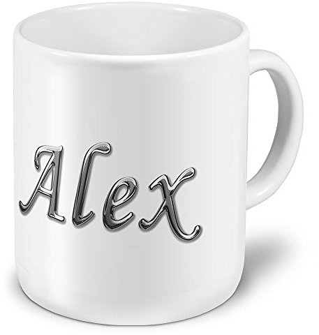 XXL Riesen-Tasse mit Namen „Alex“ - Jumbotasse mit Design Chrombuchstaben - Namens-Tasse, Kaffeebecher, Becher, Mug