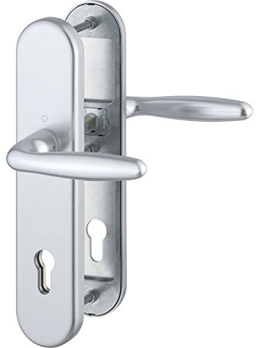HOPPE 3894521 Sicherheits-Drückergarnitur Verona-Ö-Norm Entfernung 88mm, Silber eloxiert, Langschild Profilzylinder für Türstärke 62-72mm, ohne Kernziehschutz, Klasse 3, 1 Stück