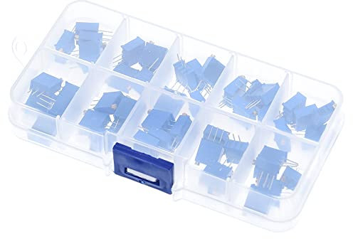 DollaTek 50PCS 10Value 500 Ohm bis 1M Ohm 3296W Multiturn Trimmer Potentiometer Assorted Kit Variable Widerstand mit Plastci Box