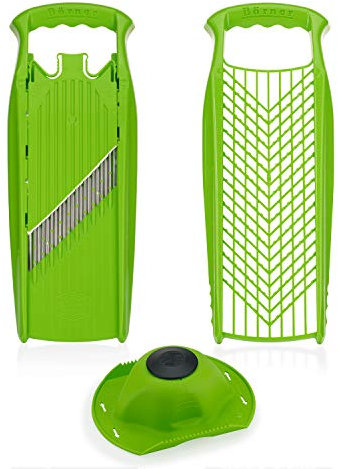 Coupe-Légumes Börner Set (3 pièces) • Coupe-légumes Ondulé + Râpe à Légumes + Porte-Fruit • Ensemble de Coupe-Légumes pour Divers Styles de Coupe • Couleur: Vert